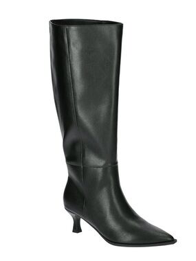 Madden Black Knee-High Pointed-Toe kitten heel Leather Boots